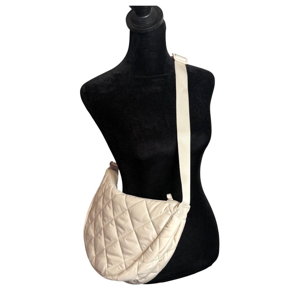 Uniqlo Quilted Round Shoulder Crossbody Bag Off White Minimalist Crescent